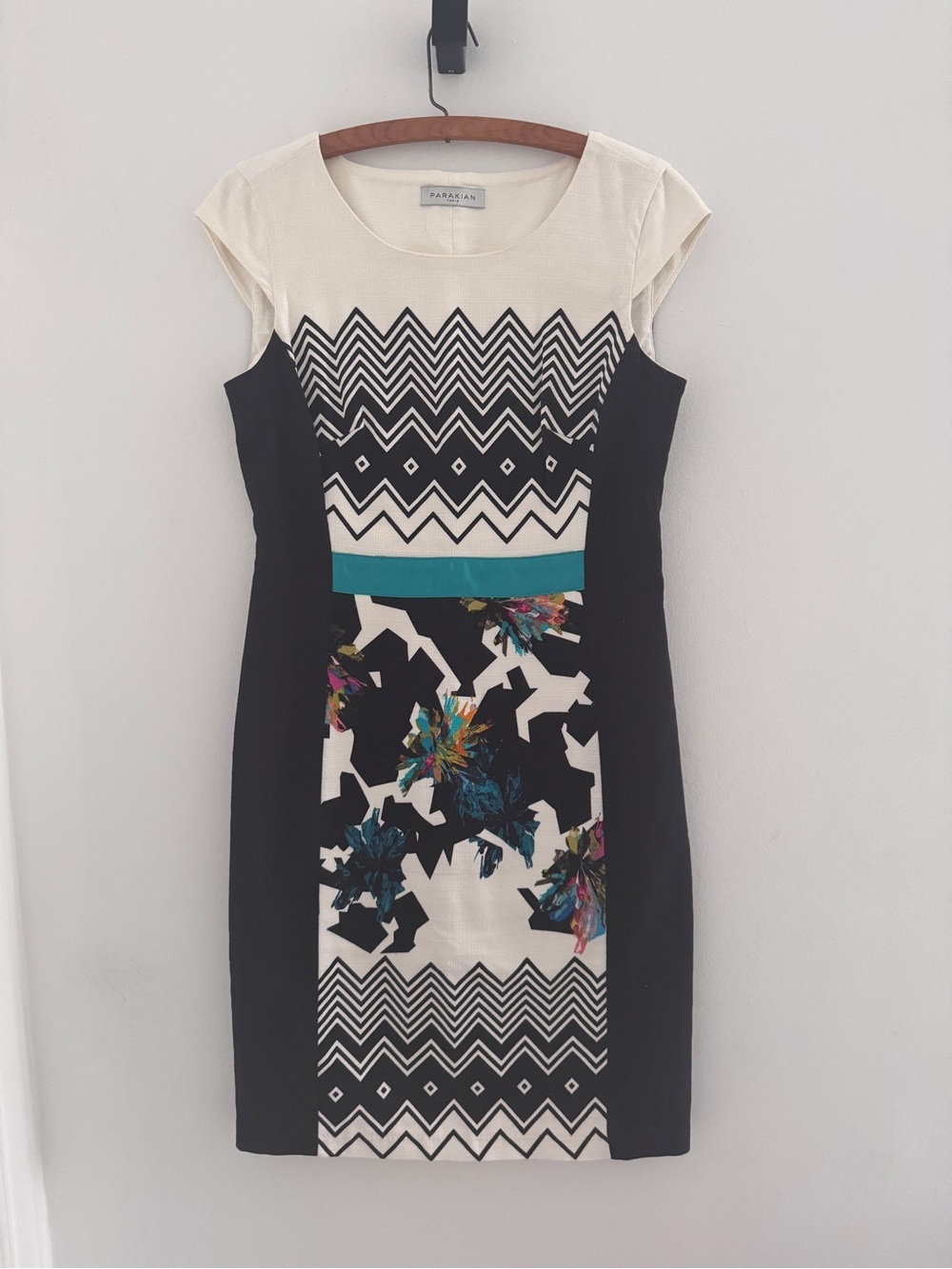 Didier Parakian Chevron Print Cotton Knee Length Dress size 40
